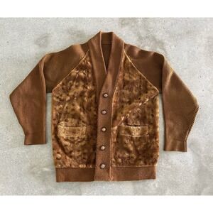 Vintage 60s Cardigan Grandpa Sweater M L Brown Mustard Grunge Rockabilly